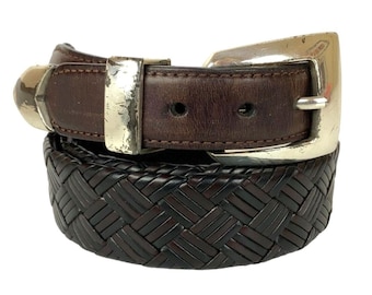 Onyx by Brighton Mens Belt Size 36 Brown Black Basketweave Woven Leather Casual