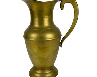 Jarro de latão vintage com alça, peça decorativa de 9,5 polegadas de altura