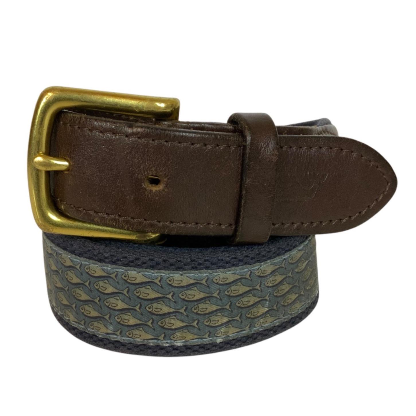 Vineyard Vines Mint Green Leather Belt Womens Sz L Silver Buckle 1 1/2\