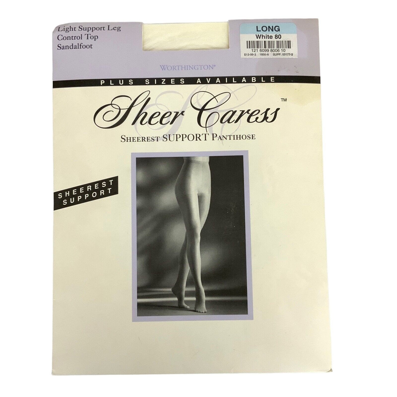 Worthington Sheer Caress Sheerest Support Pantyhose Long White Control Top  90s 