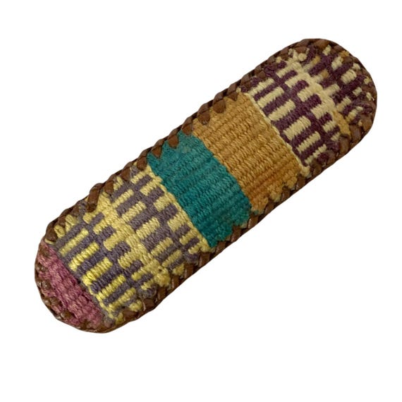 Vintage Colorful Stripe Fabric & Leather Barrette Retro Rainbow Striped Fabric: Upholstery & Home Decor  main image 3
