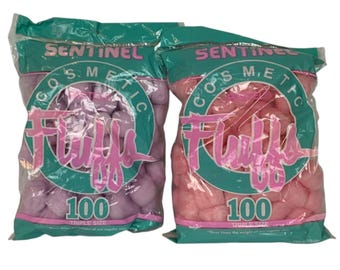 Bolitas de algodón Vintage Sentinel Pastel Cosmetic Fluffs, color morado y rosa, 100 unidades cada una