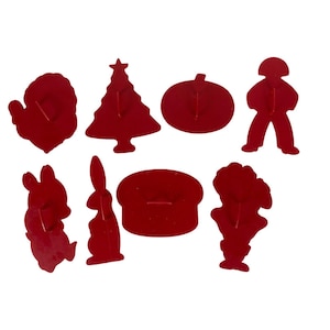 Tupperware Cookie Cutters Set 8 Red Plastic Christmas Holiday Birthday Vintage