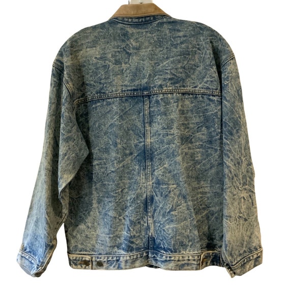 Acid Wash Trucker Jacket Leather Trim Size Small … - image 2