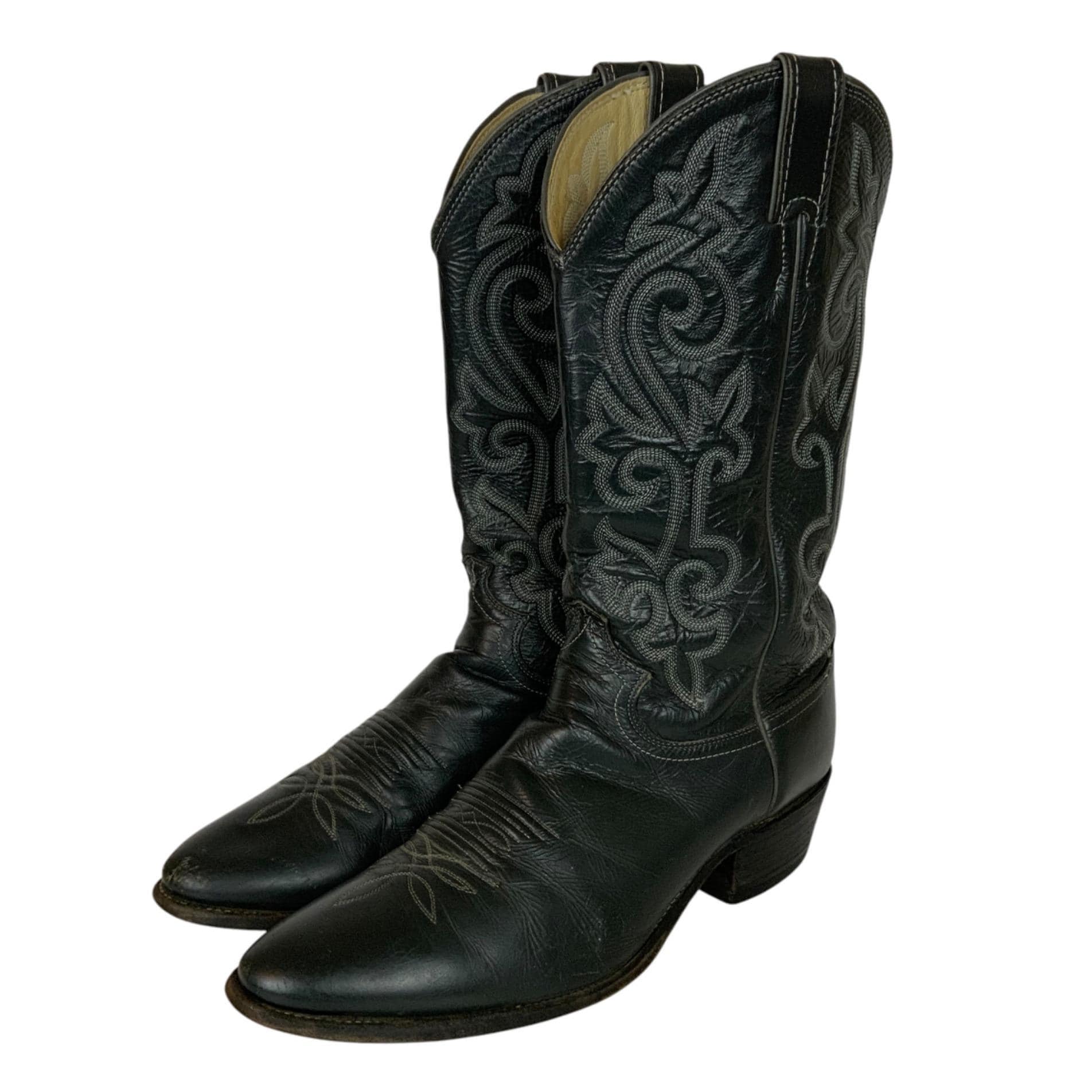 Vintage Justin Leather Cowboy Boots Mens 10.5 D Dark Gray Western