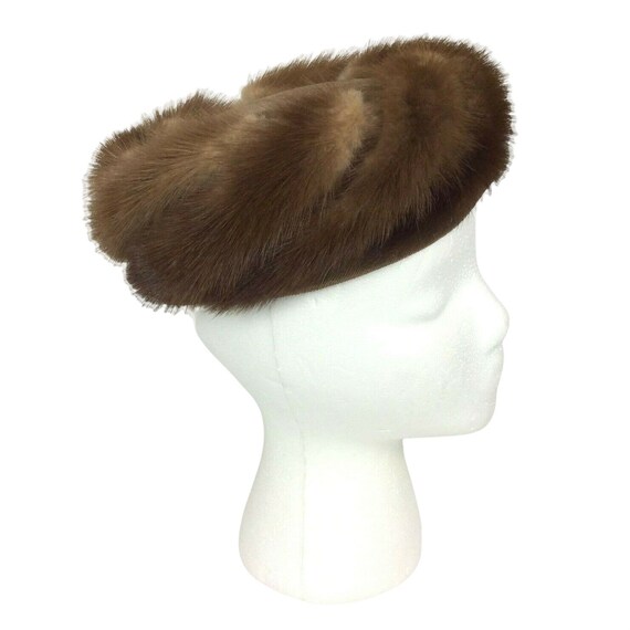 Mink Hat Velvet Pillbox Ladies 22 in Real Fur Bro… - image 2