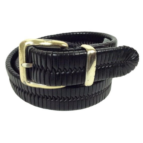J Ferrar Mens Belt Size 36 Black Leather Lacing Silvertone Buckle Dress Church Etsy