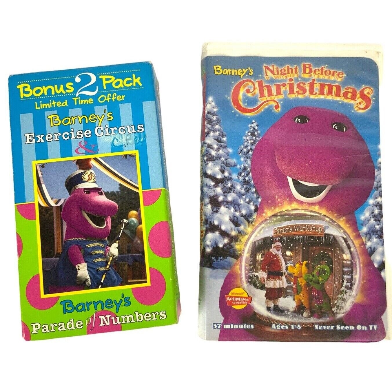 Barney VHS Lot of 3 Movies Exercise Numbers Christmas Preschool Early