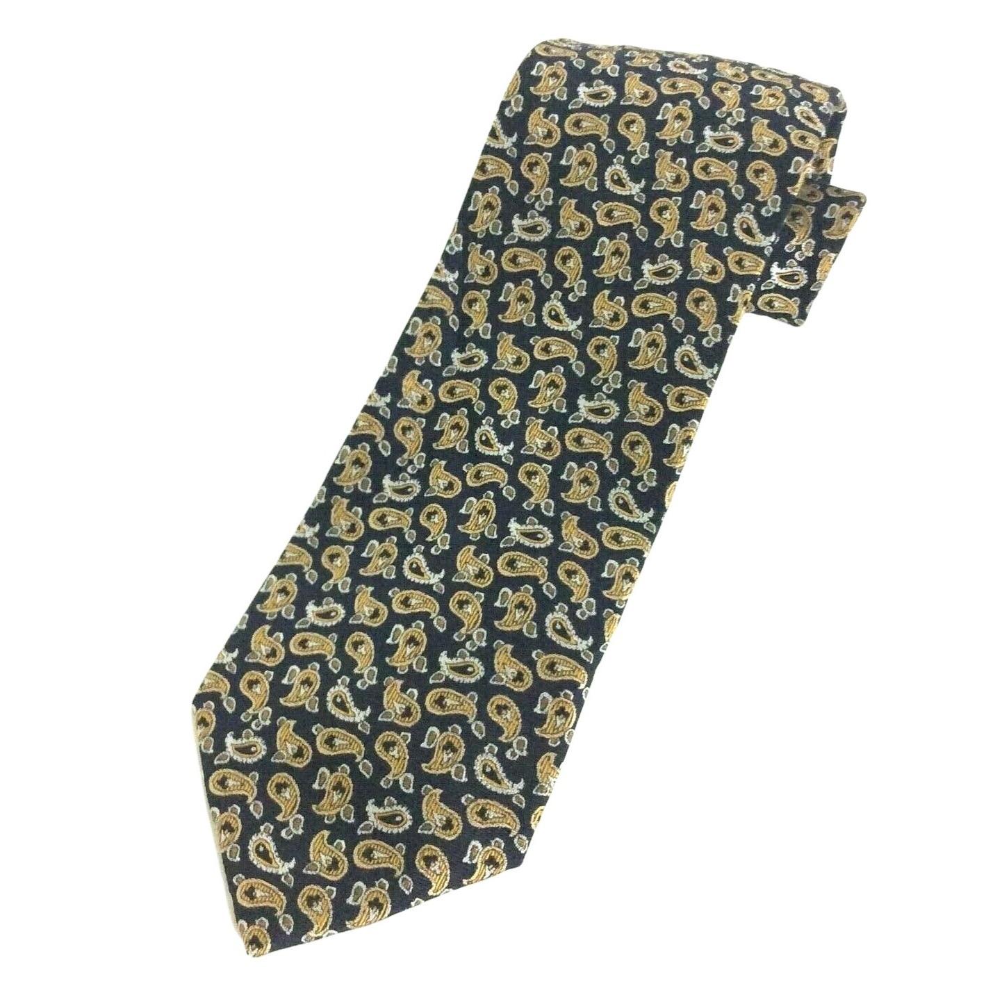 Cravate Homme Jos.A.Bank 100% Soie - Motif Géométrique Or/argent Et Bleu Marine, Longue, Occasion