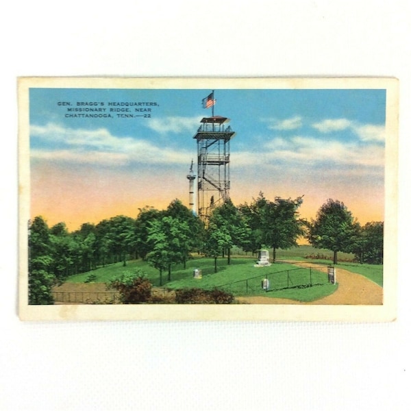 Gen Braggs Headquarters Postcard Missionary Ridge Chattanooga TN White Border