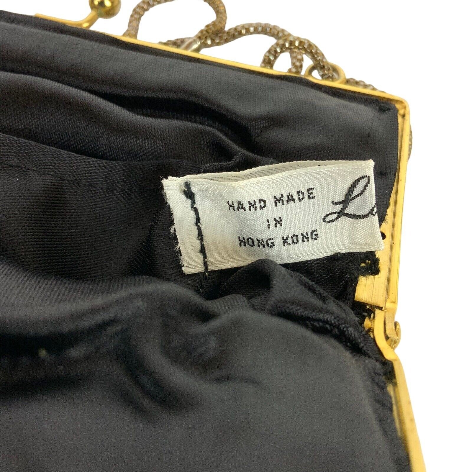 La Regale Vintage Black Beaded Purse Gold Chain Shoulder Strap