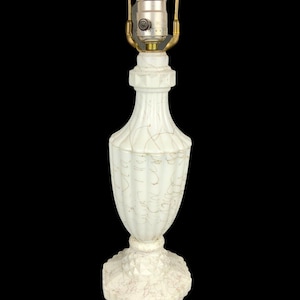 Vintage Table Lamp Gold Veined Milk Glass Fluted Mid Century Lighting NO SHADE