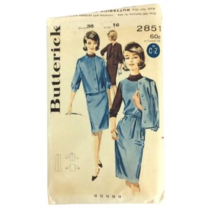 Butterick 2851 Sewing Pattern Size 16 Jumper Jacket Blouse Uncut Vintage 60s