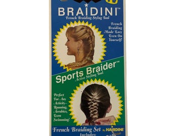 Vintage Braidini Sports Braider French Braiding Styling Tool Set Hairdini 1996