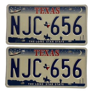 Texas Retired License Plate Pair NJC 656 Lone Star State Garage Man Cave 2000