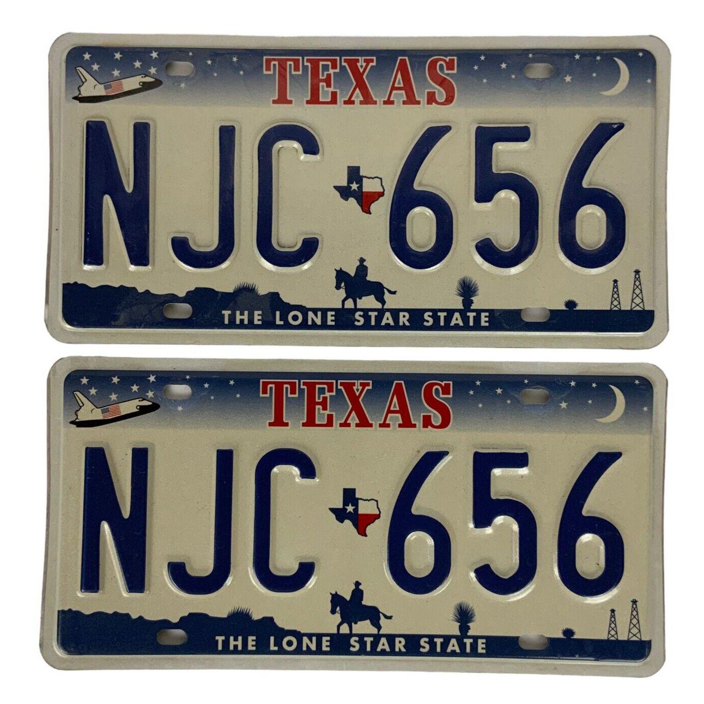 Texas Retired License Plate Pair NJC 656 Lone Star State Garage
