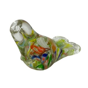 Art Glass Sea Lion Figurine Green Orange Paperweight Shelf Decor Ocean Nautical