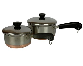 Revere Ware Saucepan Lot 2 qt and 1 qt Copper Clad Stainless Steel Vtg 80s 90s