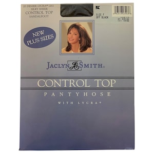Jaclyn Smith Control Top Pantyhose Plus Sz F 2X Off Black Silky Sheer Sandalfoot