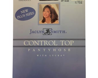 Jaclyn Smith Control Top Pantyhose Plus Rozmiar F 2X Off Black Silky Sheer Sandalfoot