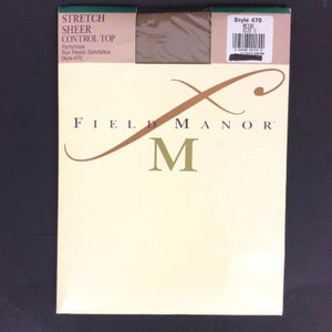 Field Manor Pantyhose Size C Large Beige Control Top Sheer Sandalfoot Style 470 Vtg 90s