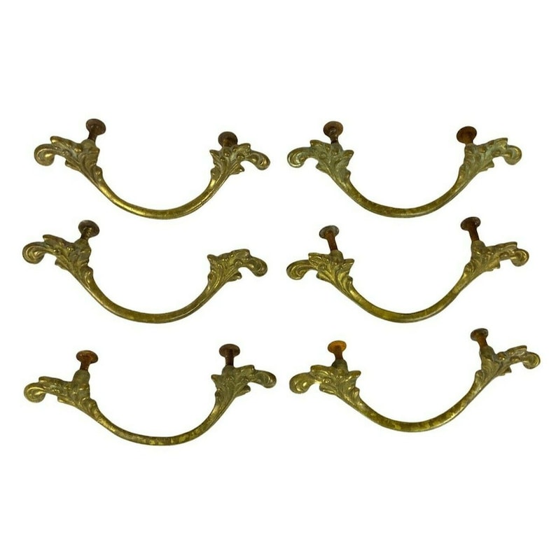 Antique Brass French Provincial Drawer Pulls Matching Set of 6 Etsy