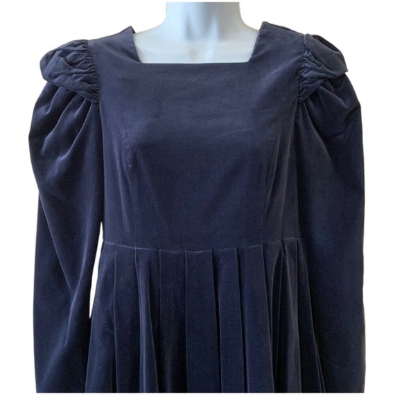 Laura Ashley Velvet Prairie Dress Size 8 Navy Blu… - image 2