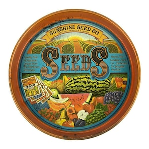 Vintage Sunshine Seed Co Metal Bar Tray By Cheinco 1970s Fruit Vegetable Design