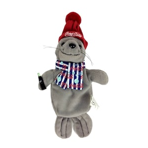 Coca Cola Lucky The Seal With Scarf Hat Bean Bag Plush Toy 1999