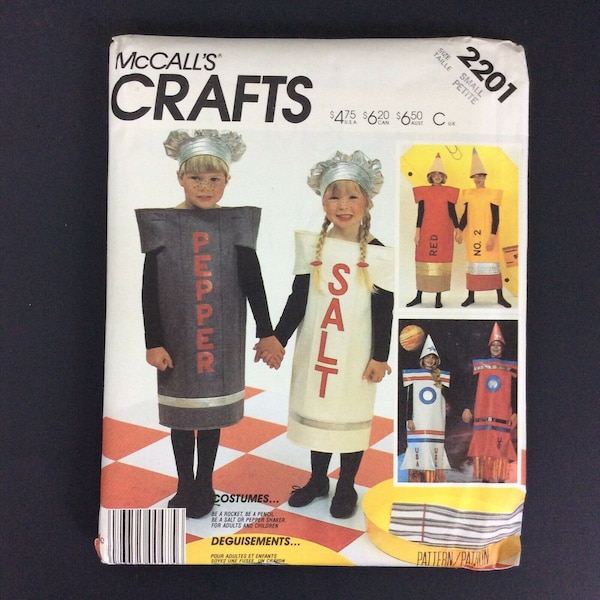 McCalls Costume 2201 Crayons Salt Pepper Rockets Size Adult Small UNCUT Pattern