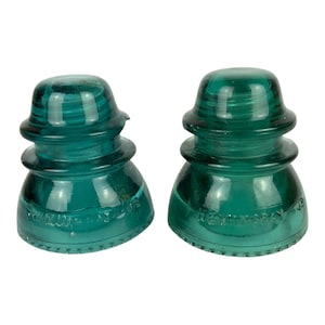 Vintage Hemingray-42 Aqua Glass Insulator Pair  Made In USA Collectible Decor