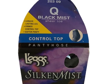 Leggs Silken Mist Rajstopy Q Queen Size Czarne Mist Control Top Jedwabisty Przezroczysty Nowość