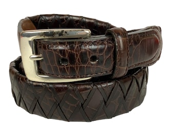 Vintage Brighton heren gevlochten leren riem zilverkleurige messing gesp maat 40 bruin