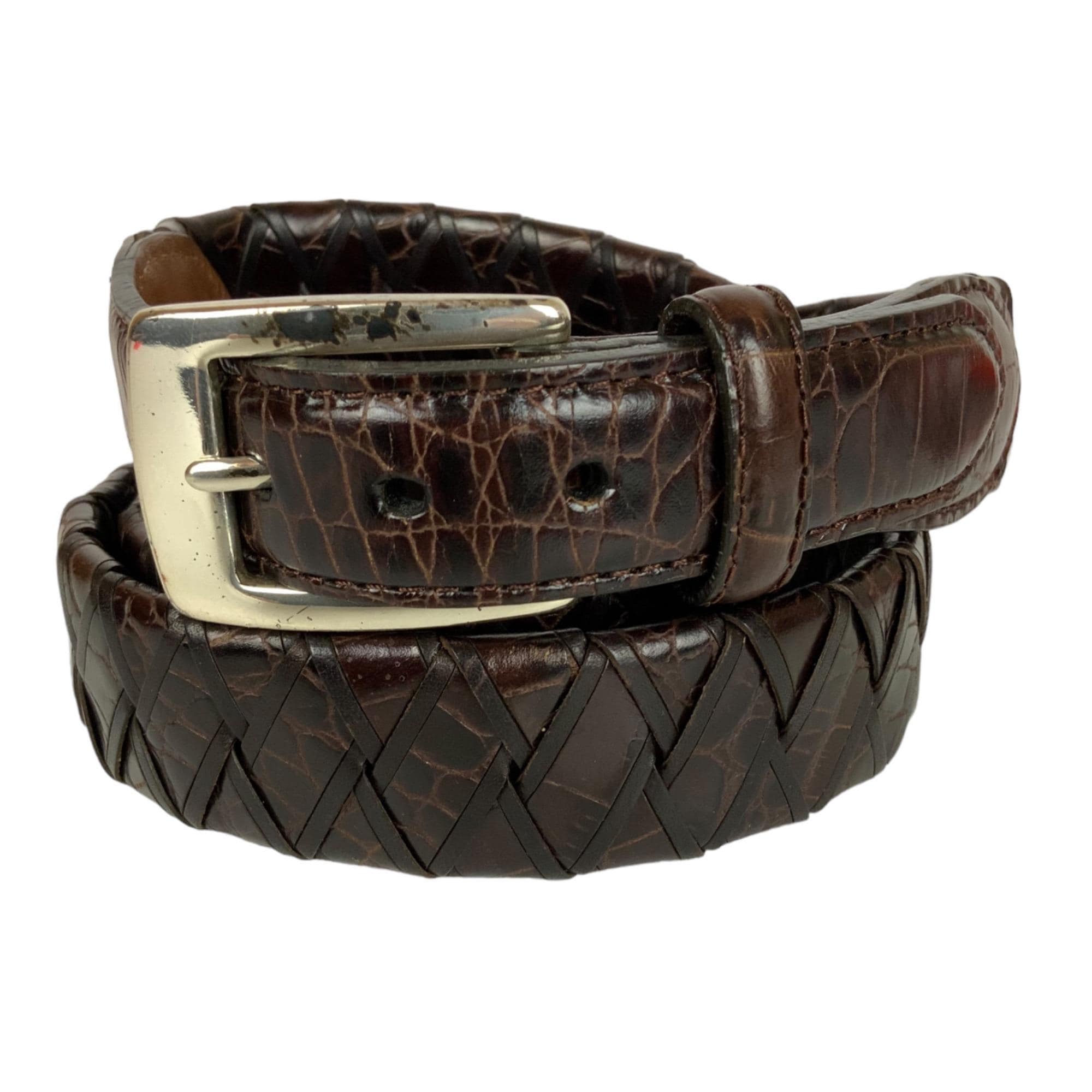 Vintage Brighton Braided Bullwhip Leather Belt Solid Brass Buckle Crafted in USA Vintage Brighton Brown Braided Leather Belt With Brass  main image 2
