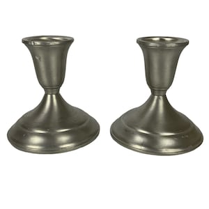 Towle Pewter Taper Candle Holders Pair 7667 Brushed Silvertone Traditional Vtg