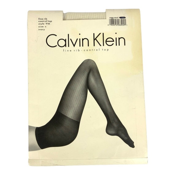 Calvin Klein Pantyhose Size C Ivory Fine Rib Control Top 916 Invisible Toe  Vintage 1990s 