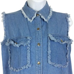 Denim chambray mouwloos shirt klein noodlijdend gerafeld Fashion PassPort jaren 90
