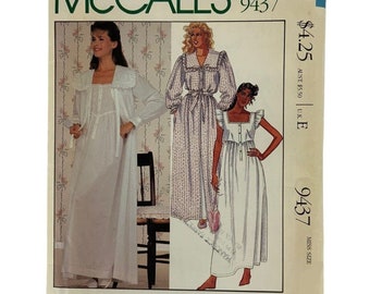 McCalls 9437 Laura Ashley Robe Nightgown Medium Sewing Pattern 1985 UNCUT