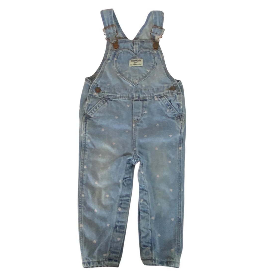 Oshkosh Bgosh Baby Girl Denim Heart Print Overalls 18M Light Wash