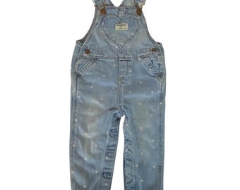 Oshkosh Bgosh Baby Girl Denim Heart Print Overalls 18M Light Wash