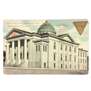 Cartão postal vintage de 1910 do Templo Maçônico Batista Branco de Oklahoma City, OK