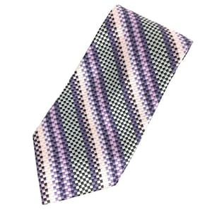 Bruno Rossi Mens Silk Neck Tie 58 L Diagonal Stripes Purple & Green