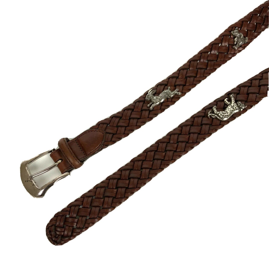 Vtg 90s Brighton Braided Leather Animal Charm Belt Safari Zoo 30​Description: 90s Vintage Leather Brighton Belt – Dovetail main image 4