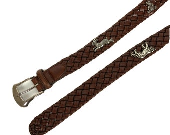 Brighton Ladies Zoo Animal Belt Sz 30 Brown Braided Leather Silvertone Hardware