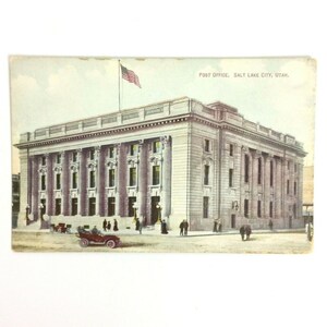 Salt Lake City Utah Post Office Vintage Postkarte Geteilte Rückseite handgefärbt ungepostet