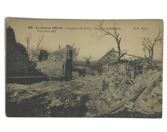 World War I Aftermath Carency France Bombed Houses Postcard Unposted 1914-15
