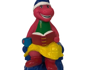 Vintage Barney the Dinosaur Rubber Coin Bank Reading Book 1993 The Lyons Group