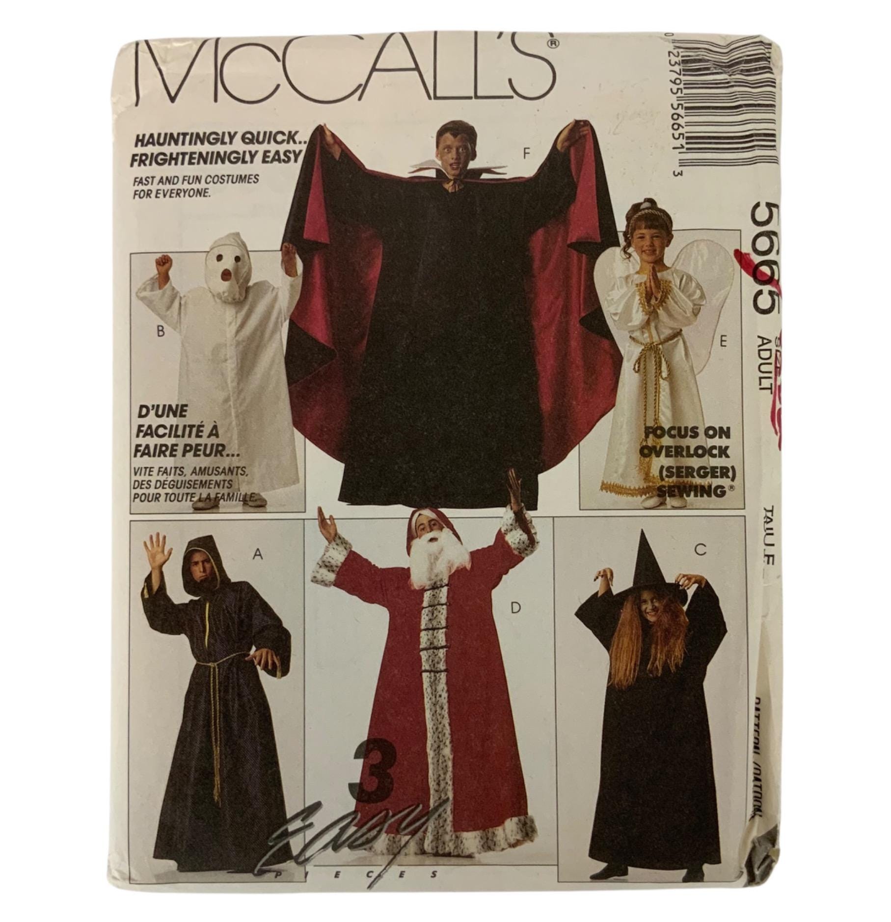 Mccalls 5665 Halloween Costume Sewing Pattern Adults XS-S-M-L Wizard ...