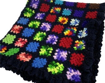 Granny Squares Afghan Lap Blanket Crochet 44x54 Multicolor Yarn Handmade