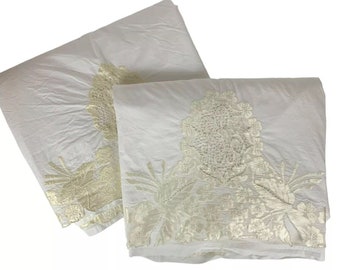 Luxury Cotton 2 King Size Flat Sheets Monogrammed RSR Embroidered Satin Appliqué